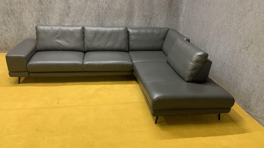 Шкіряний кутовий сучасний диван графіт кожаный угловой