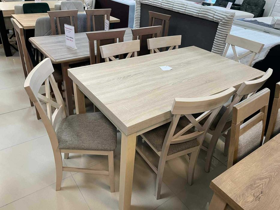 (90WN) Stół dąb sonoma rozkładany + 6 krzeseł, okazja 999 zł