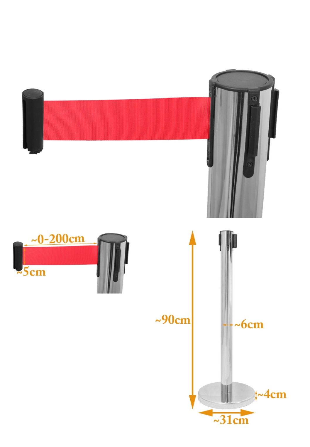 Słupki odgradzające barierka 90cm taśma 2m