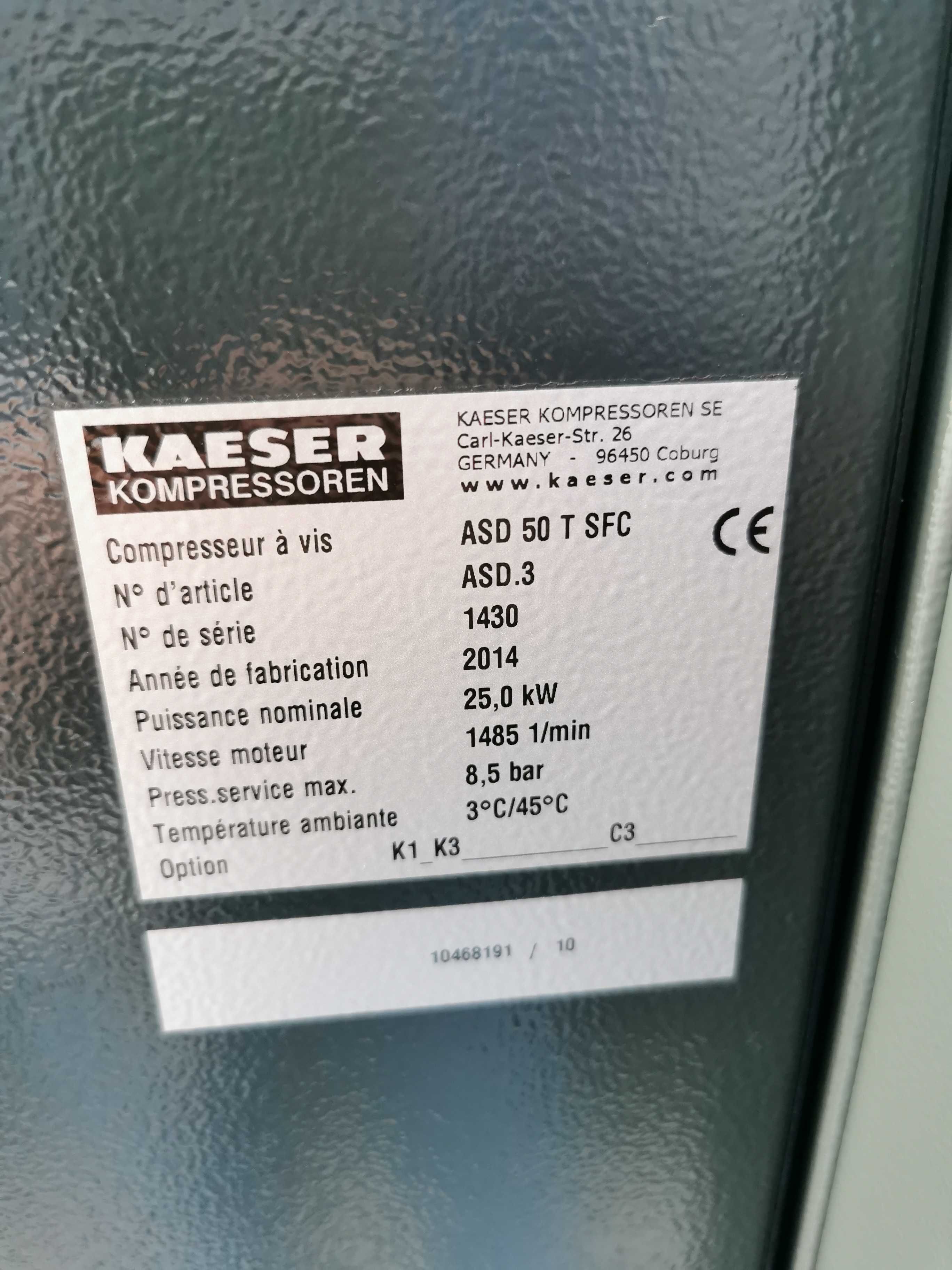 25kw +FALOWNIK Kaeser ASD50T SFC Kompresor śrubowy 5270l/min +OSUSZACZ