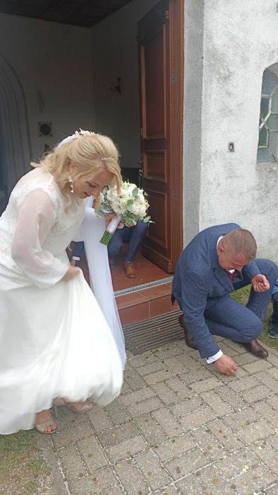 Suknia ślubna muślin 38 niska kobieta