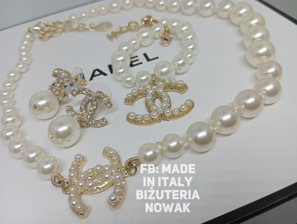 Kolczyki wiszące perły sztuczne cc Chanel