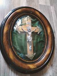 Krucyfiks stary obraz za wypukłym szkłem