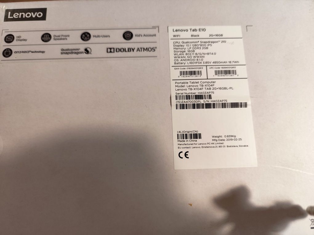 Tablet Lenovo Tab E10 2/16GB + 2 kable + rysik + etui