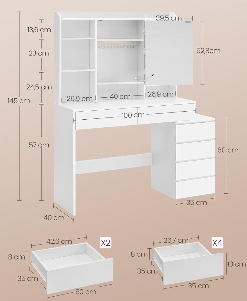 VASAGLE Toaletka z oświetleniem LED RDT624W01 BRAK ELEMENTÓW