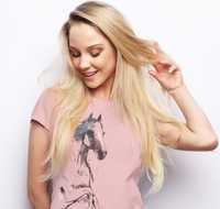 Bluzka Damska T-shirt Damski bawełniana różowa z Koniem 38 M Endo