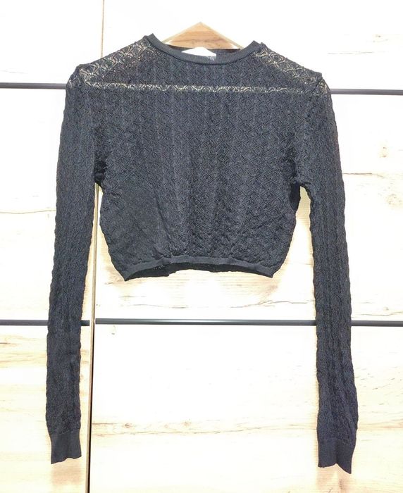 Żakardowy Crop top z długim rękawem