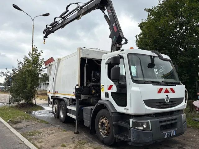 Renault D 380 śmieciarka + HDS żuraw dźwig HIAB Premium selektywna zbiórka  HIAB 166 DS-4 HIDUO + pilot  Zoeller Ekocel Faun Ecopac super stan