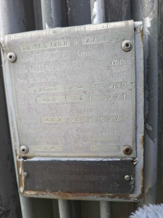 Transformator olejowy TO 160/20H 160 kVA 21/0.4 kV REM 1997