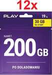 12 szt. zestaw Starter PLAY INTERNET NA KARTĘ SIM Card 30GB 19zł