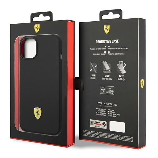 Etui Ferrari Silicone Metal Logo do iPhone 14 / 15 / 13 6.1" - Czarny