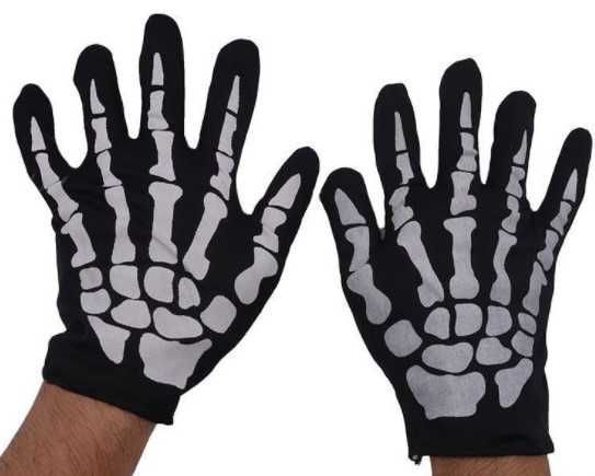 Перчатки Хелоуин чёрные скелетные. Универ-ый детский/женский размер