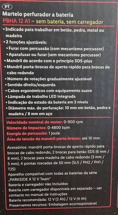 Furadora / Torna 12v parkside