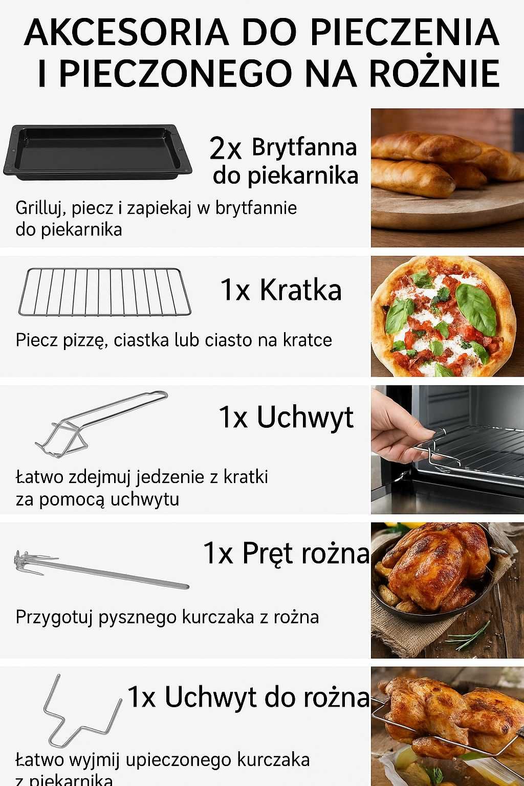 Jago mini piekarnik elektryczny z rożnem 48L, 200W