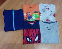 Bluza + cztery koszulki Mario, Spider Man