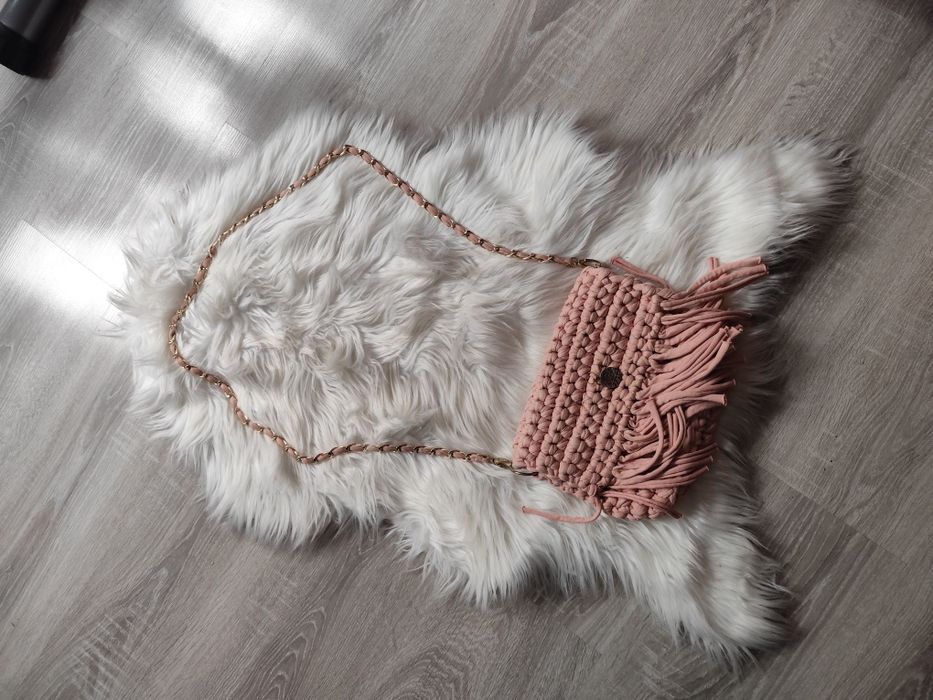 Torebka na szydełku hand made pudrowy róż