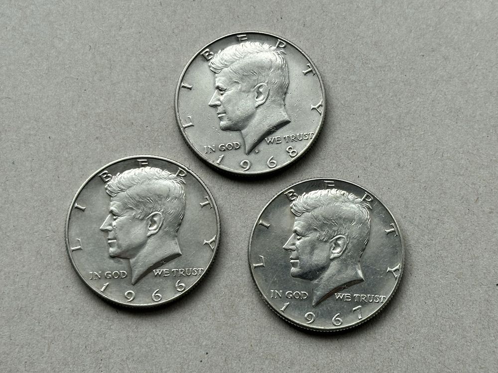 Монети США 50 центів 1/2 долара  Кенеді срібло 3шт одним лотом