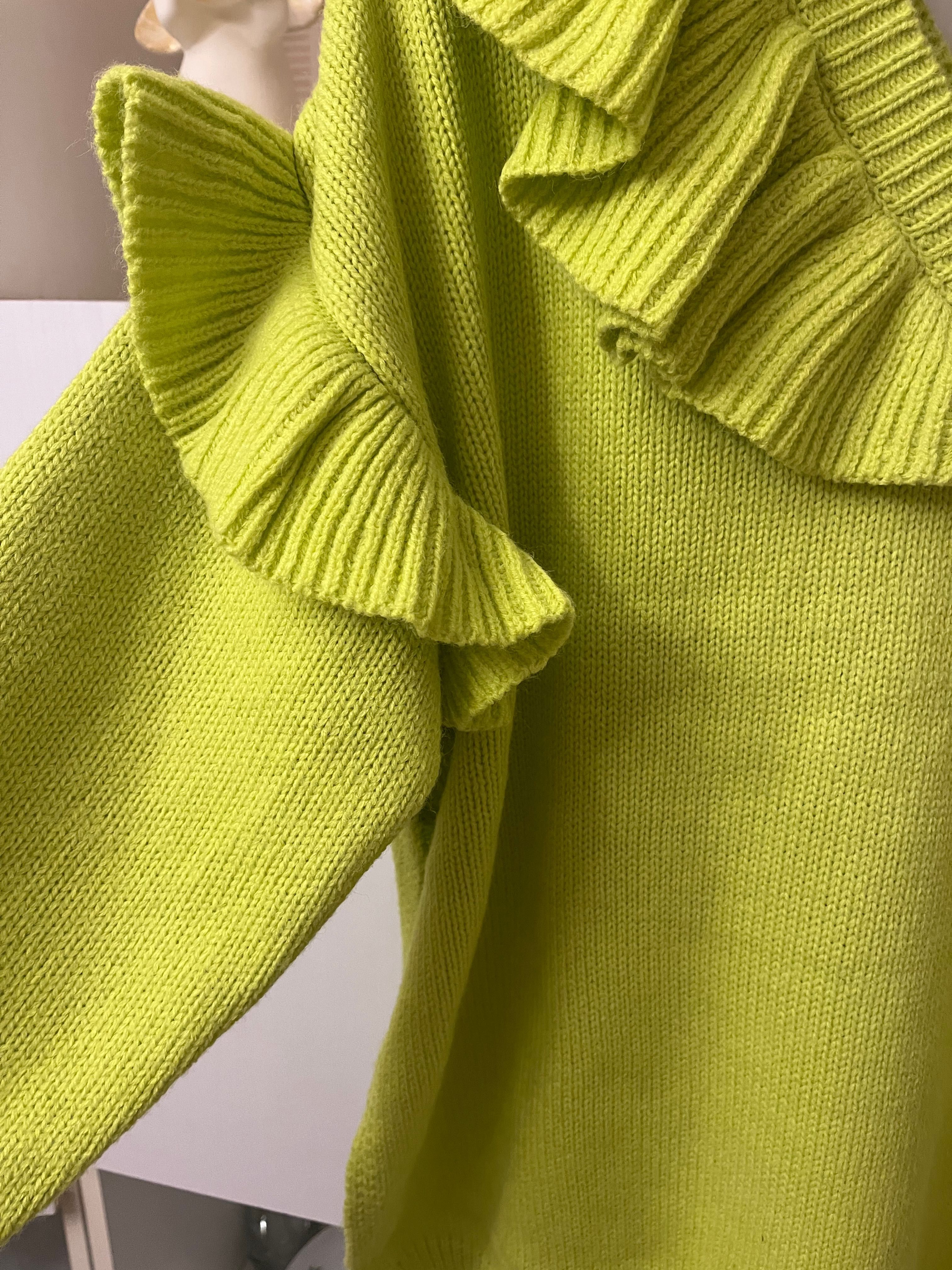 Sweter damski limonka z falbana Zara