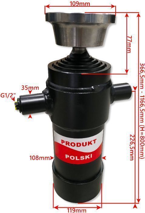 Siłownik hydrauliczny o skoku 800 mm wraz z gniazdem TELESKOP [2855]