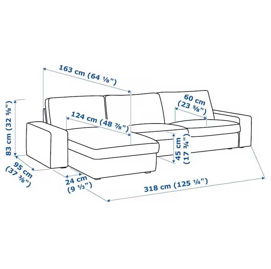 Sofá ikea kivik 3 lugares c/chaise longue cinza escuro em bom estado