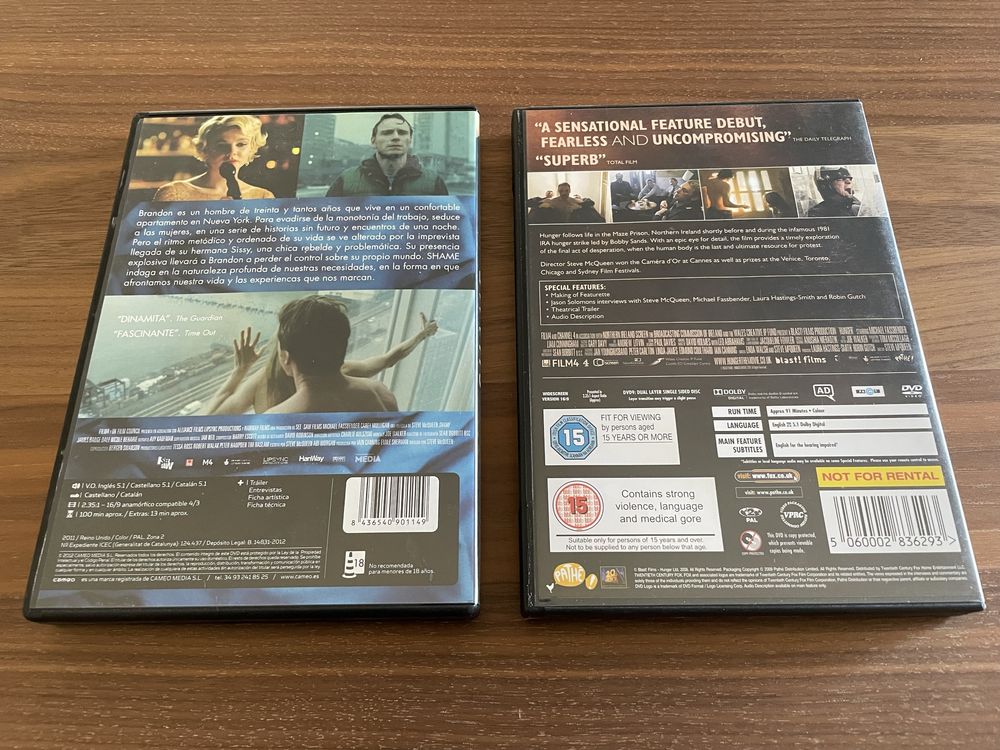 DVD Shame (ESP) + Hunger (UK) - Steve McQueen