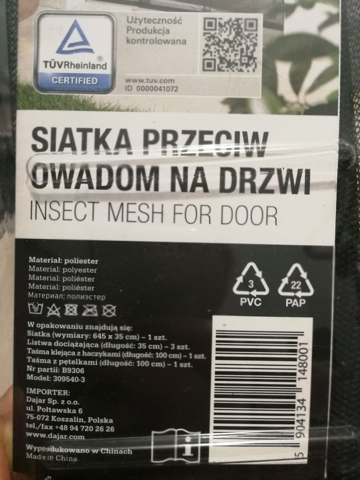 Moskitiera, siatka na drzwi przeciw owadom czarna