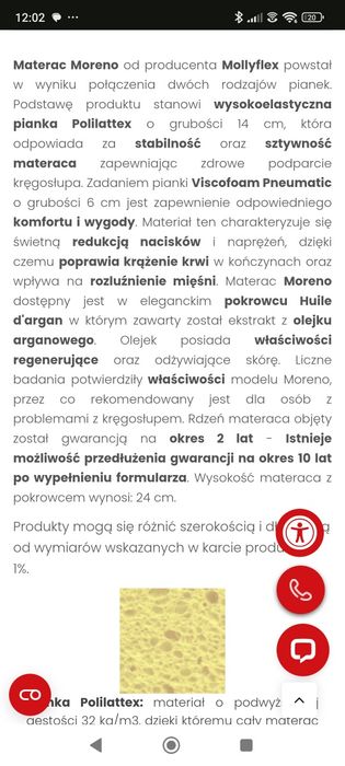 materac medyczny pianka  Memory  MollyFlex Moreno 160x200 Pan Materac