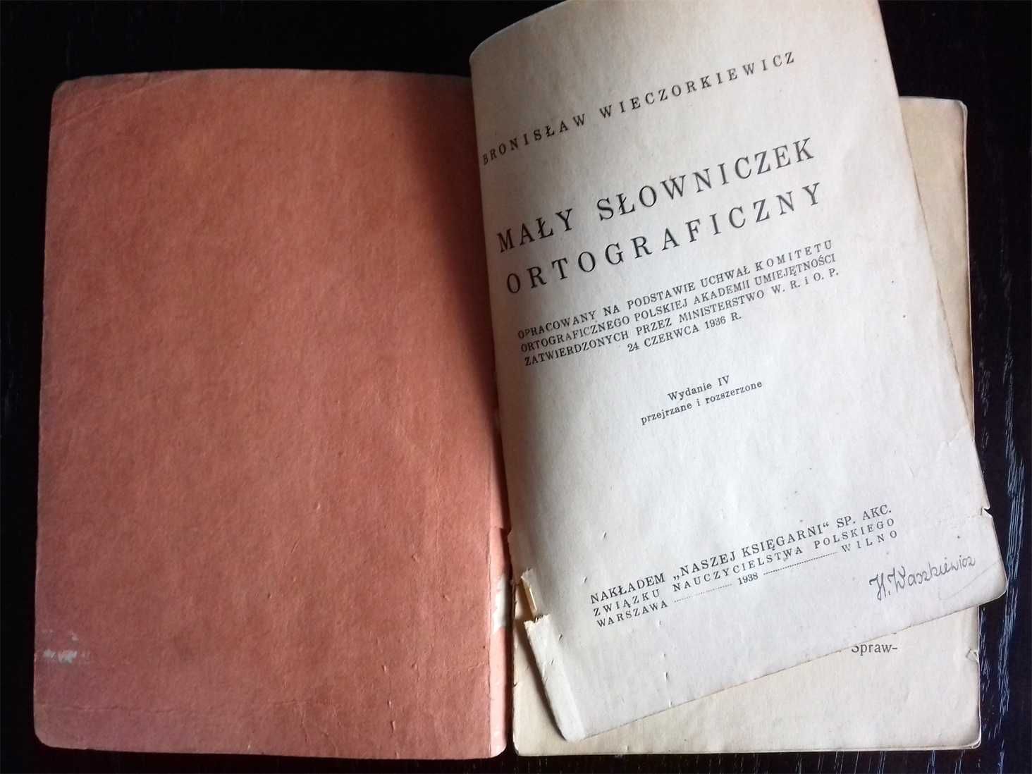 książka B. Wieczorkiewicz - Mały słowniczek ortograficzny (1938 r.)