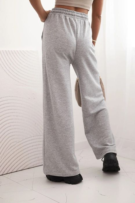 Spodnie damskie szare z szeroką nogawką – bawełna, modne i wygodne