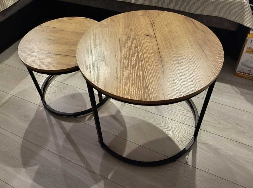 Nowe Stoliki Kawowe Zestaw 2szt. Stolików Okrągłych do Salonu Faktura