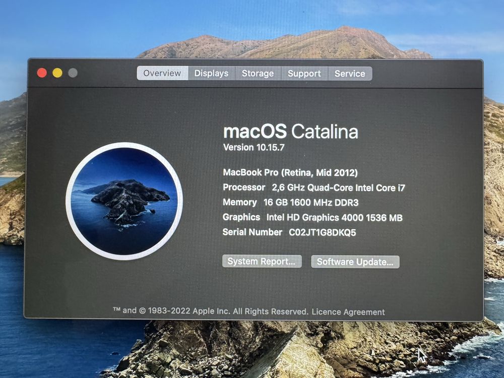 Macbook pro 15” retina 2,6GHz i7 1T mid2012
