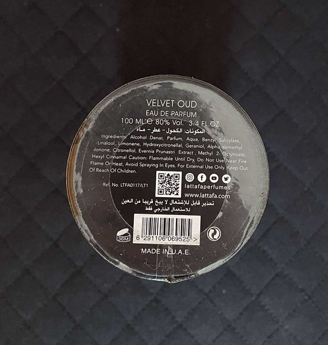 Perfume Velvet Oud – Lattafa | Novo / Como Novo