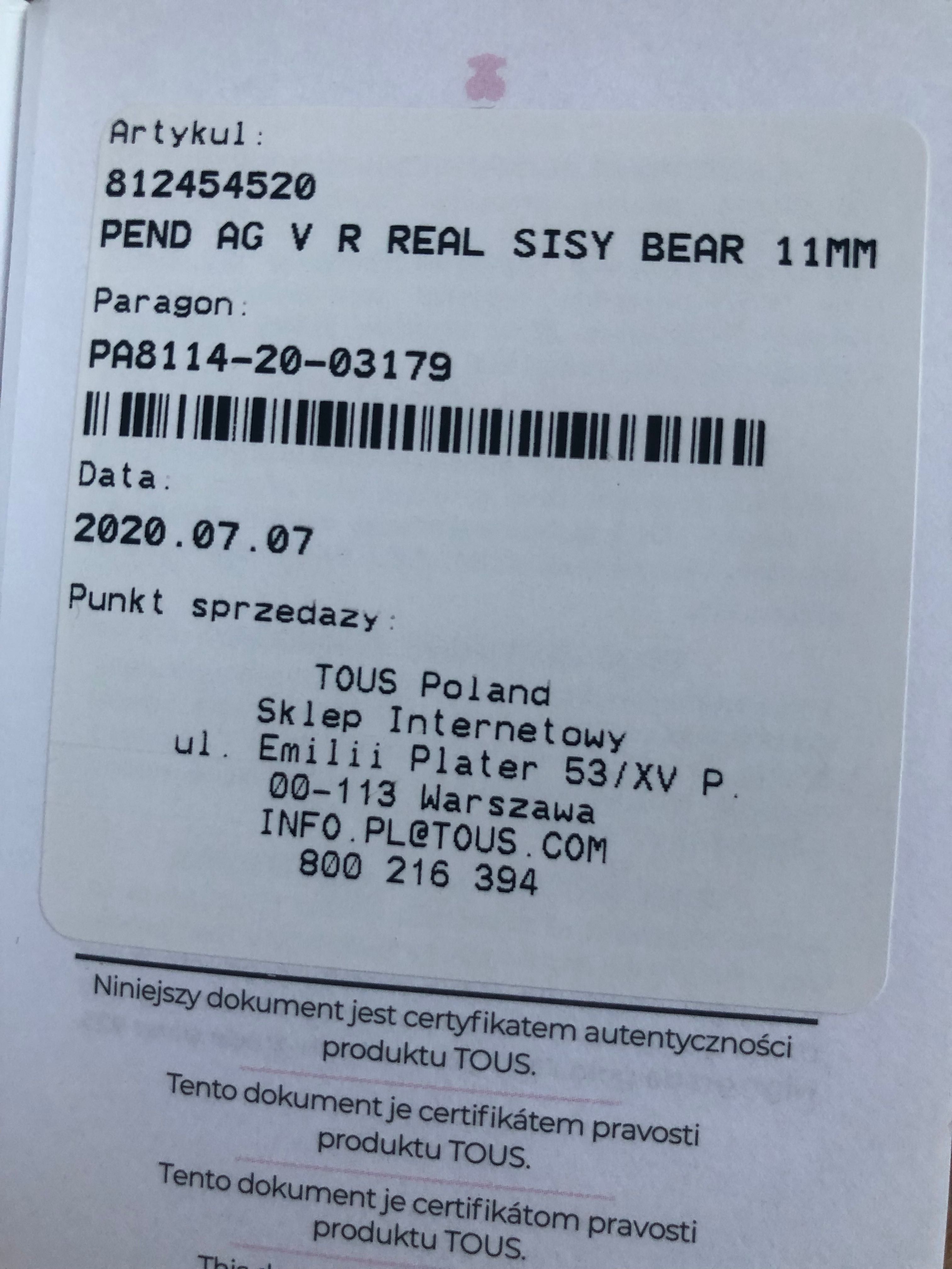 TOUS jak nowe kolczyki Real Sisy Bear miś w koronie certyfikat okazja