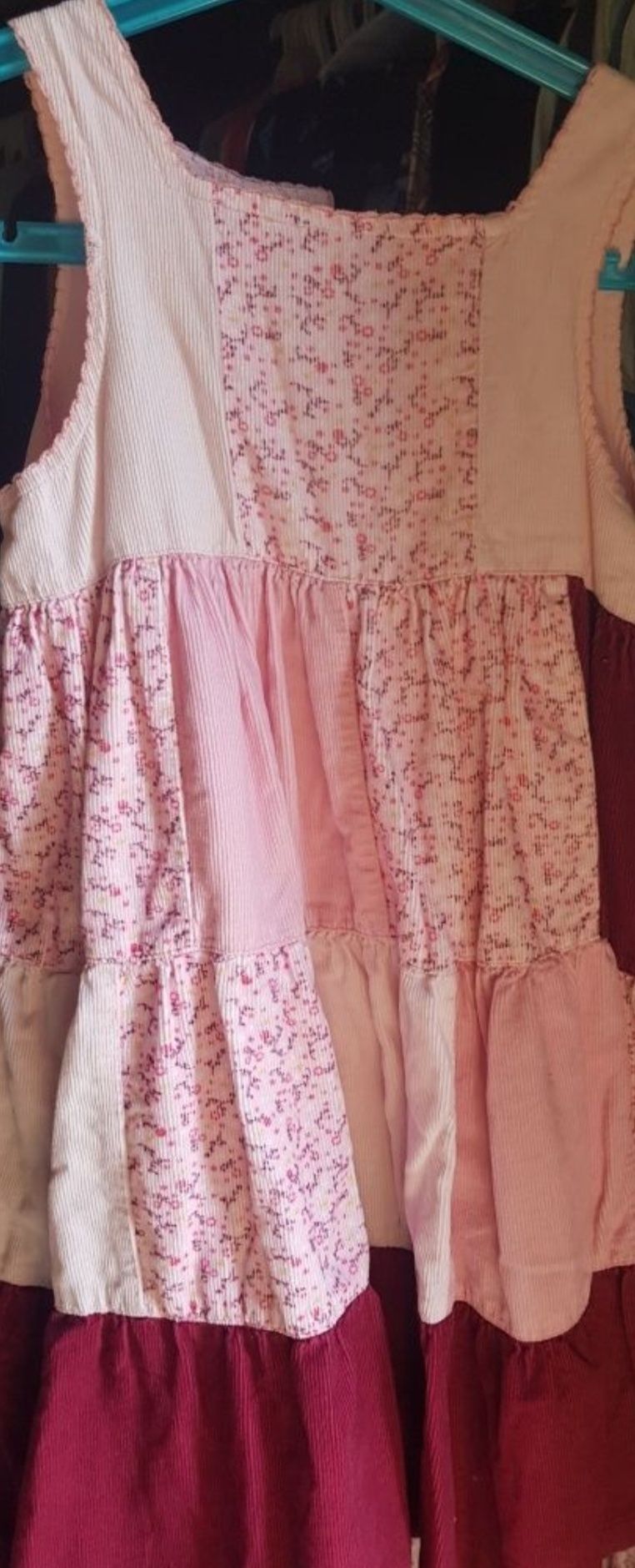 H&M sukienka dziewczęca z podszewką,róż,bawełna,sztruks,patchwork,r116