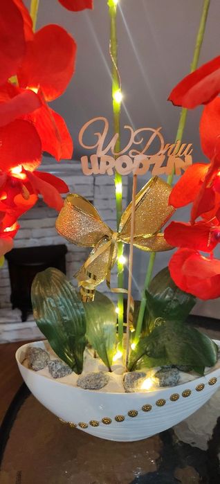 Piękny ogromny storczyk na prezent święta czerwony świecący LED