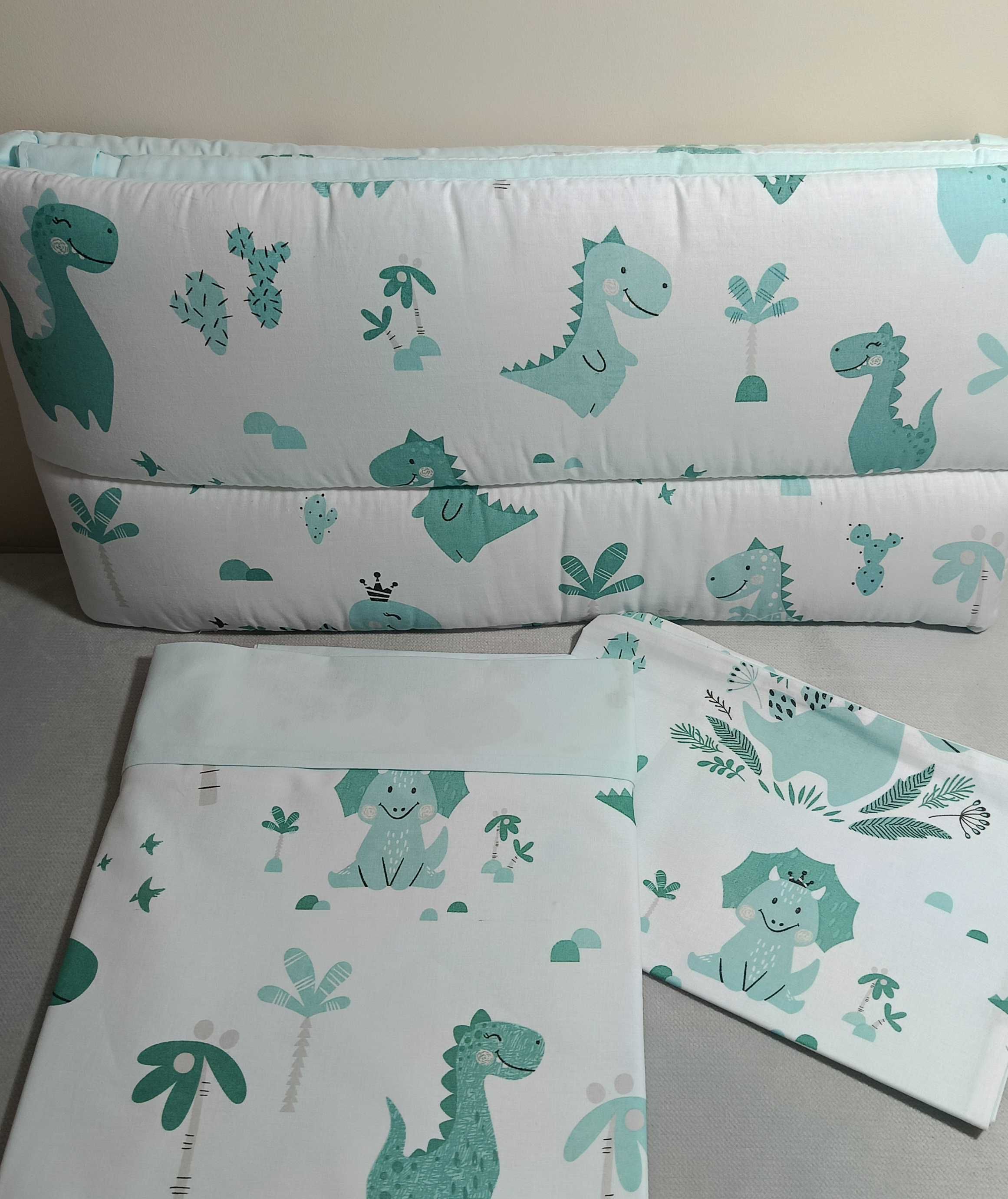 Pościel dziecięca 135/100 cm DINO mięta MIMINU 3 elementy