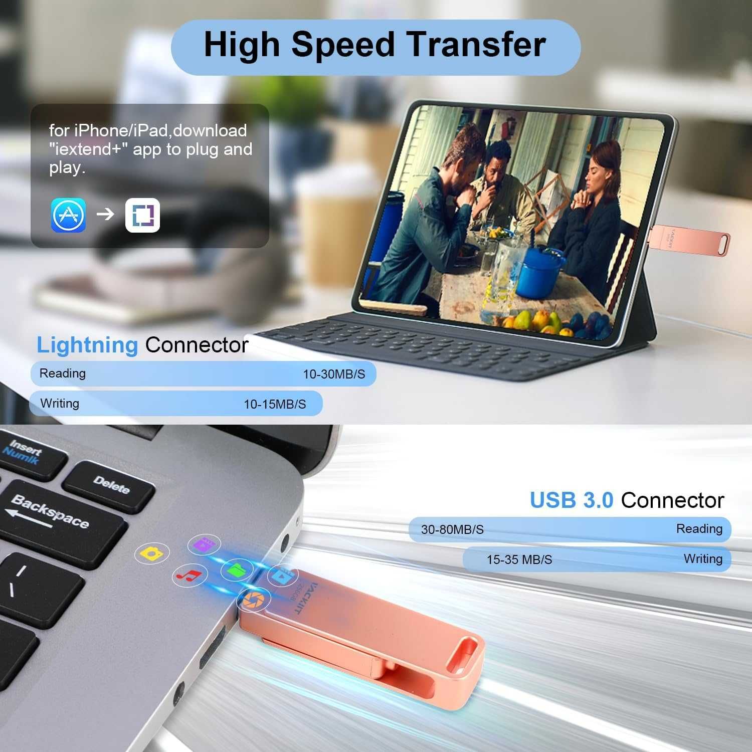 Vackiit Pendrive iExpand do Iphone 256 GB USB 3.0
