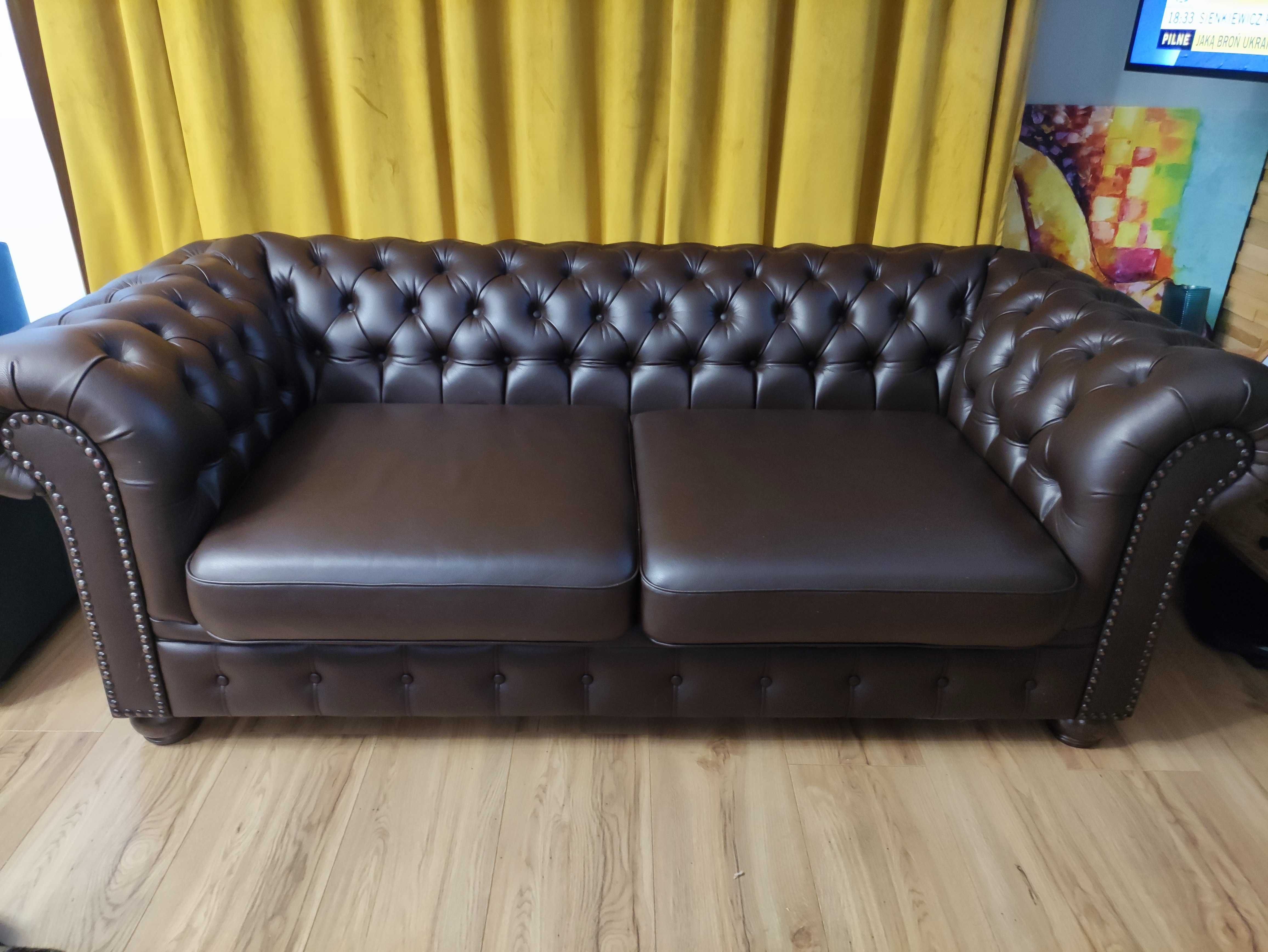 Sofa Chesterfield brązowa eko skóra