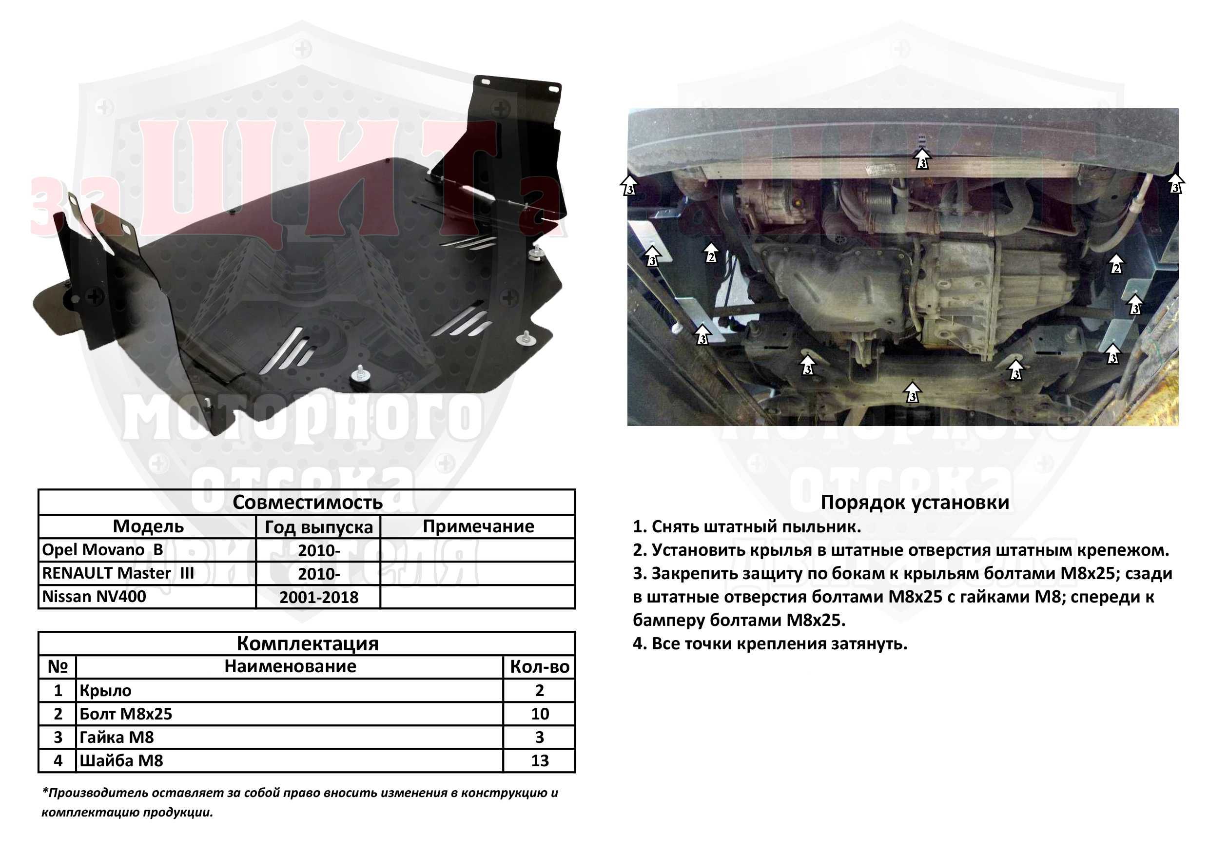 Защита Двигателя Master 2,3 RENAULT Kangoo  Trafic.Movano Vivaro