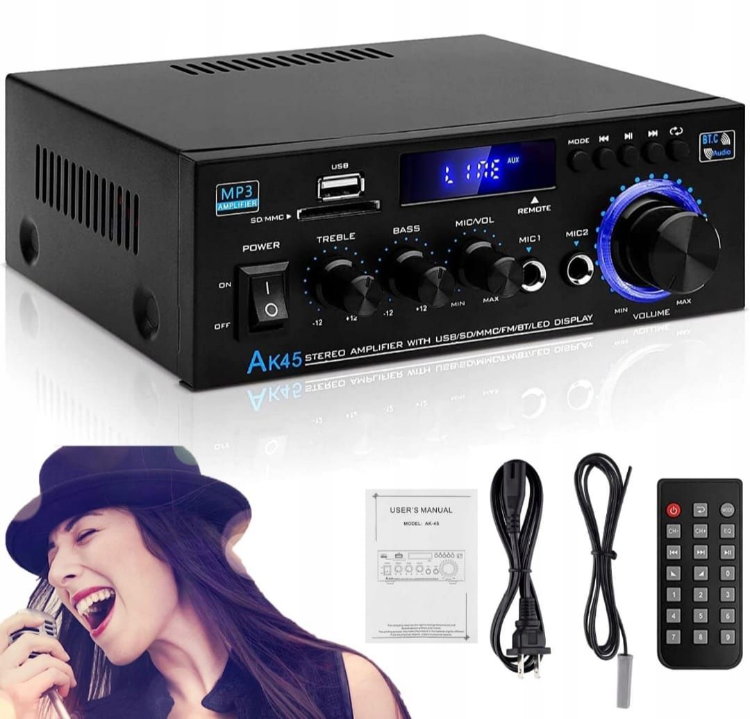 Amplituner wzmacniacz stereo Bluetooth radio AK45 40W