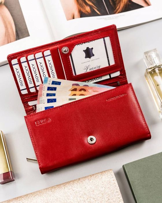 duży, skórzany portfel damski z systemem rfid - rovicky