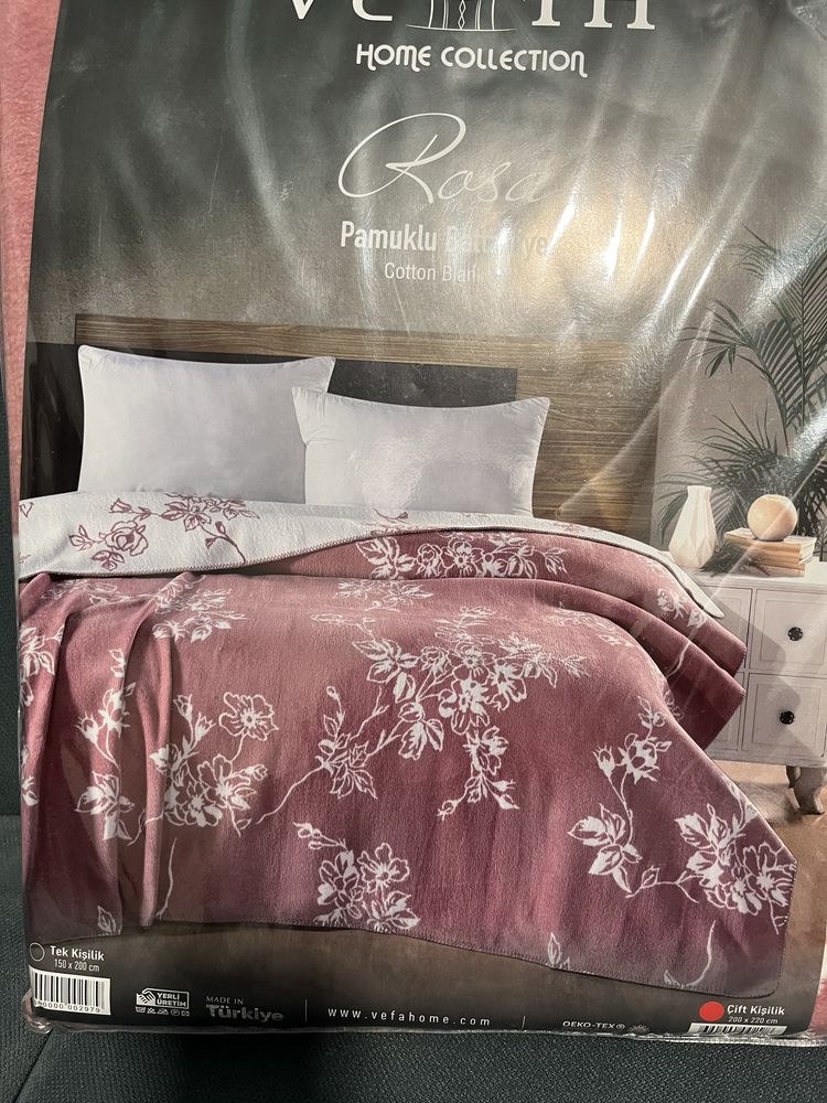 Байковий плед з бахрамою Vefa Cotton Blenket Turkey 150*220 - Rosa