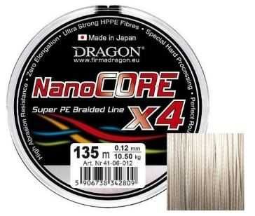 Plecionka Dragon NanoCORE X4 135m 0.12mm 10,50 kg w kolor jasnoszary