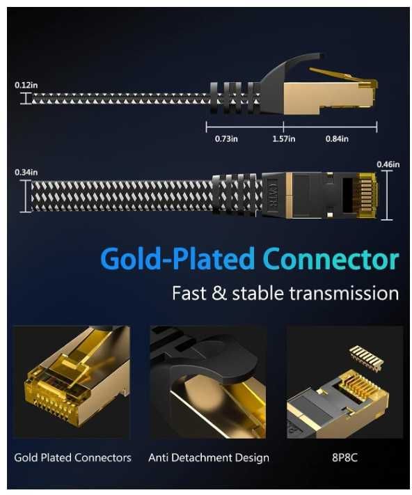 Kabel sieciowy Ethernet RJ45 Cat8 płaski, ekranowany ARISKEEN