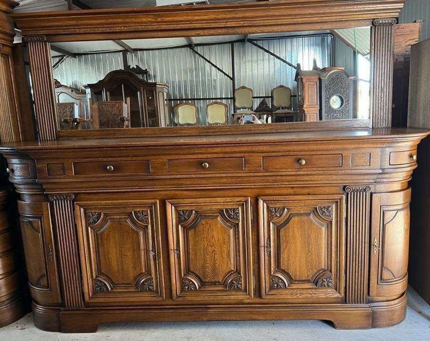 Masywna duża komoda z lustrem w całości debowa