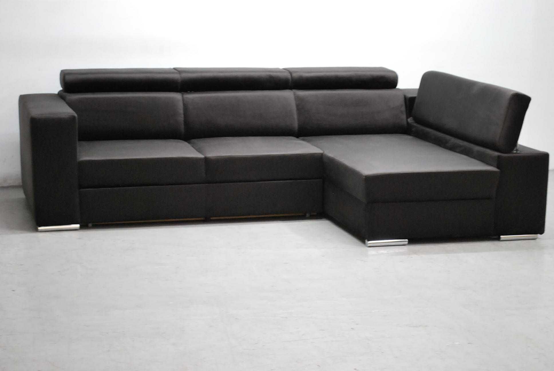 RJP DESIGN NOWOCZESNY narożnik z funkcja spania pojemnik welur brąz