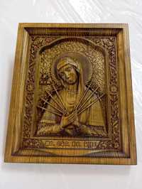 Деревяная икона Семистрельная Богородица 300х357 35мм ясень