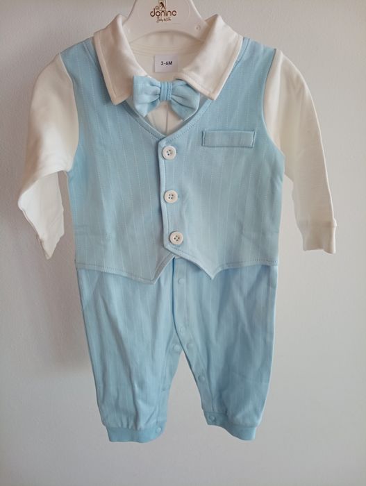 Eleganckie ubranko na chrzest, garniturek pajacyk