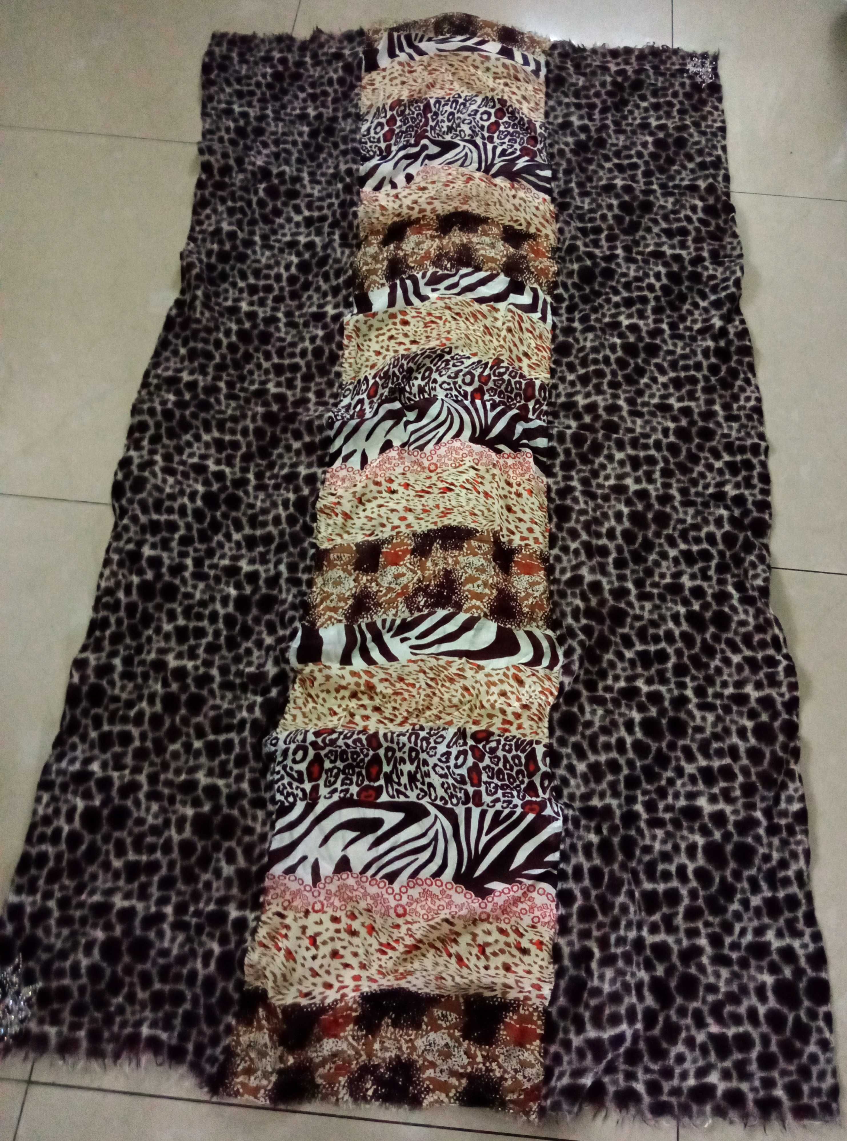 Apaszka Ahmaddy premium  boho 100% jedwab + wełna panterka 86 x 152 cm