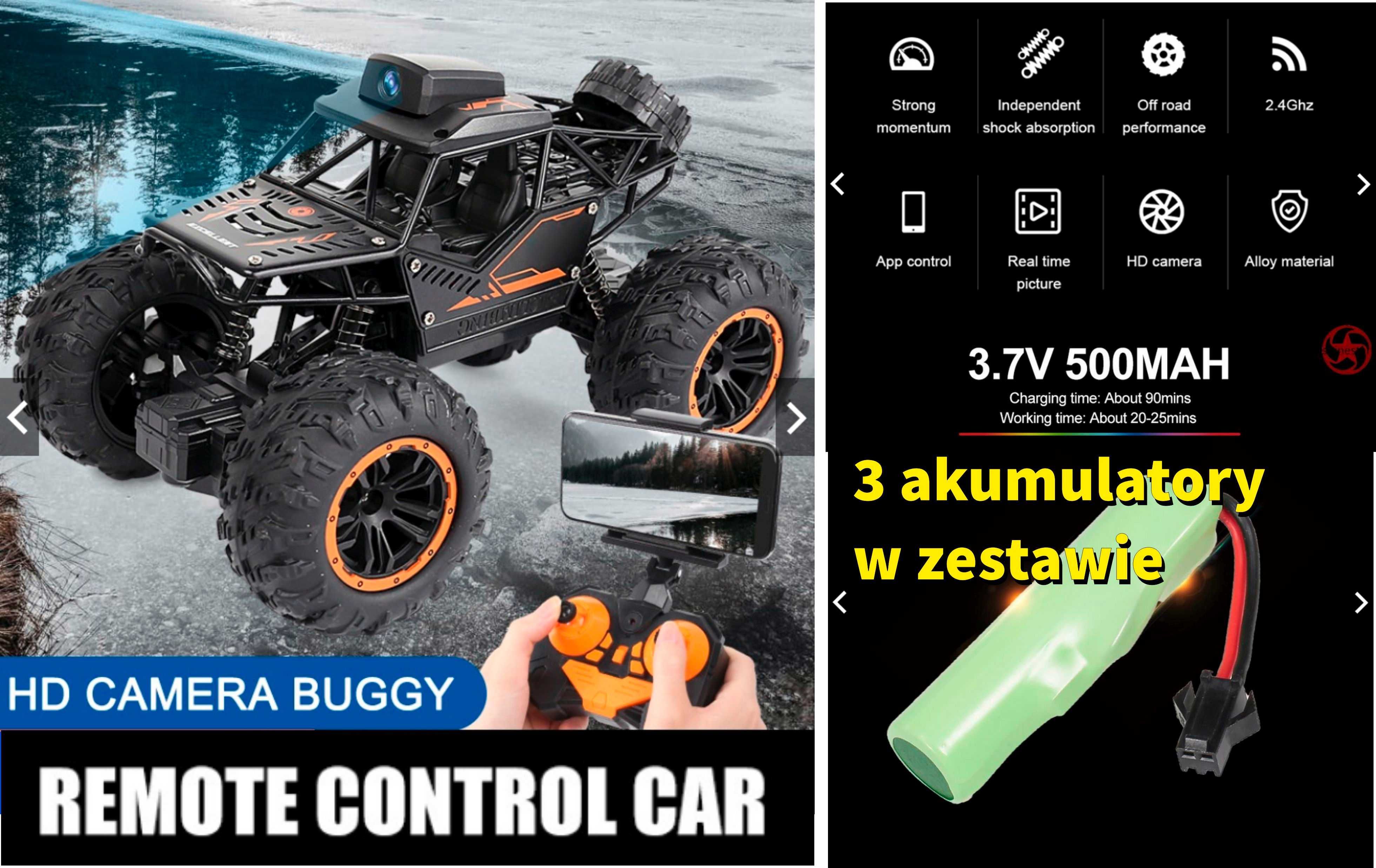 Samochód Off-Road kamera WiFi sterowanie pilot telefon 3 akumulatory